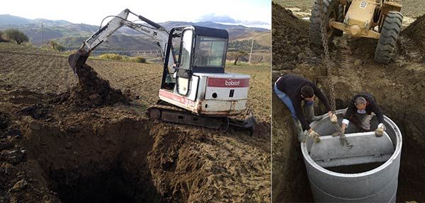 Caltanissetta - Due fotografie relative allo scavo ed alla posa di una fossa imhoff